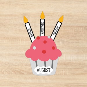 Cupcake de aniversário editável em sala de aula para impressão | Decoração de quadro de avisos | Download digital do aniversário da sala de aula do arco-íris |