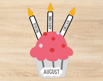 Cupcake de cumpleaños de aula editable imprimible / Decoración del tablón de anuncios / Descarga digital de cumpleaños de aula arco iris /
