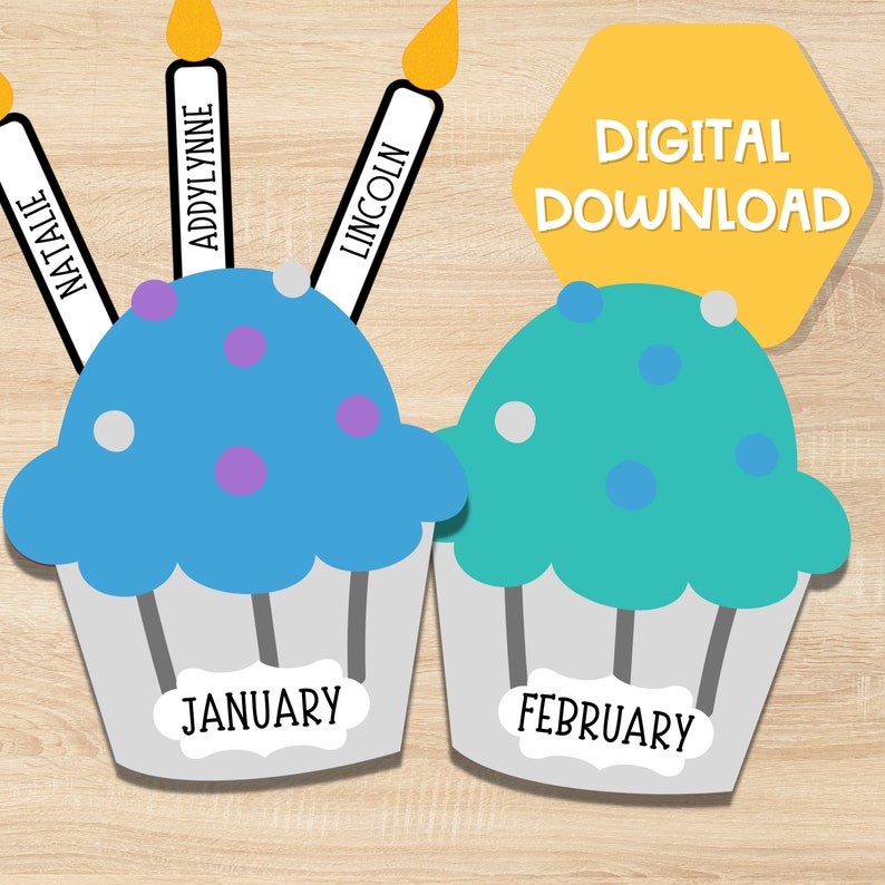 Editable Classroom Birthday Cupcake Printable Bulletin Board Etsy