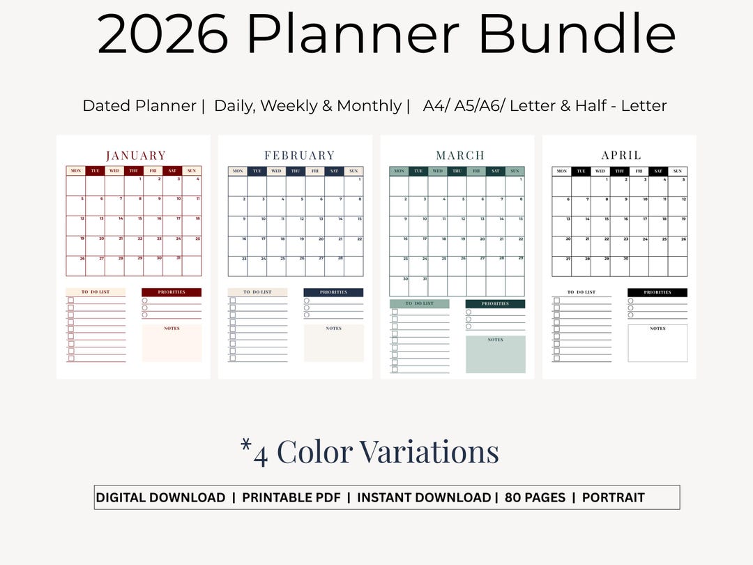 2026 Minimalist Planner Bundle: Daily, Weekly, Monthly (digital ...