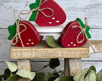 Wooden Strawberries | Strawberry Tiered Tray | Wood Strawberry | Strawberry Decor | Strawberry Shelf Decor | Strawberry Farmhouse Decor