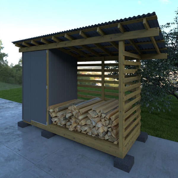 4x12 Firewood Shed Plans - Build Firewood Shed With Storage Garden - DIY Firewood Rack Outdoor -2 Cord Wood Shed DIY Plans