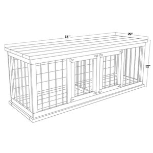 May include: A wooden dog crate with two separate compartments, measuring 84 inches long, 29 inches wide, and 32 inches high.