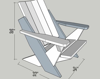 Modern Adirondack Chair Plans - Diy Wooden Chair Plans - Build Outdoor Chair Plans - Garden Chair Furniture Plans