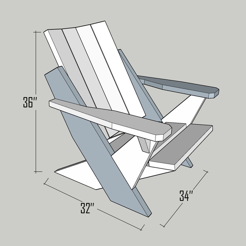 Modern Adirondack Chair Plans Diy Wooden Chair Plans Build Etsy