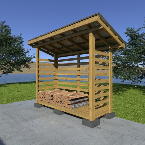 3x8 Firewood Shed Plans - Build Firewood Storage Garden - DIY Firewood Rack Outdoor -2 Cord Wood Shed DIY Plans