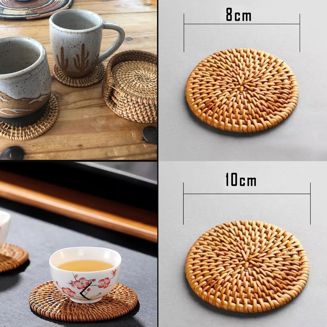 Rattan Coasters Set 6 Pcs Cup Base Plates Handmade Natural Etsy
