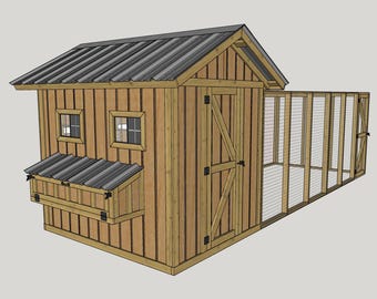 8 x 24 Hühnerstall-Pläne - DIY Hühnerstall-Pläne mit Auslauf -DIY Hühnerauslauf-Pläne -Chicken Coop & Run Plans -Hühnerstall-Pläne 20 Hühner