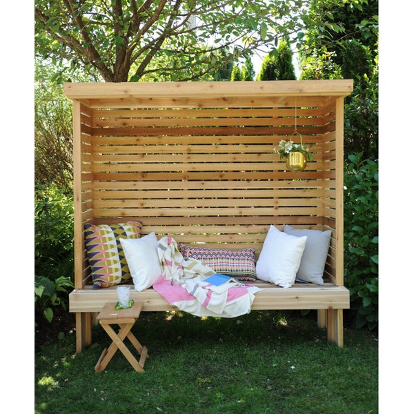 Modern Arbor bench plans - DIY wood arbor with bench plan pdf file digita dowload - Outdoor reading nook plans - Garden cabana plans
