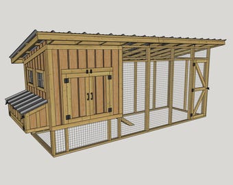 6x16 Hühnerstall-Pläne - DIY-Hühnerstall-Pläne mit Auslauf - DIY-Hähnchen Auslauf-Pläne