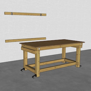 Wandmontierte klappbare Werkbank-Pläne - DIY faltbarer an der Wand befestigter Holztisch auf Rollen - DIY Mobile Werkbank-Pläne