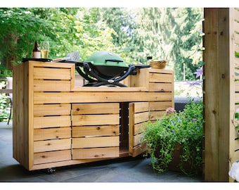 Grill table plans - Outdoor Grill cart plans - DIY wood grill stations - Build grill cabinet plans