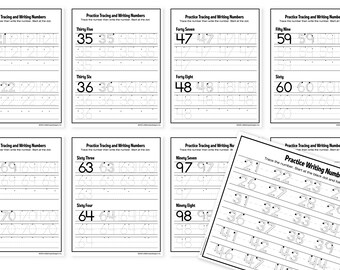 Writing Numbers 21-100 | Tracing Numbers 22-100 | Formation, Trace and Free Hand