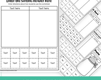 EDITABLE Cut and Paste Sorts | Canva and Google Slides + bonus PNG graphics