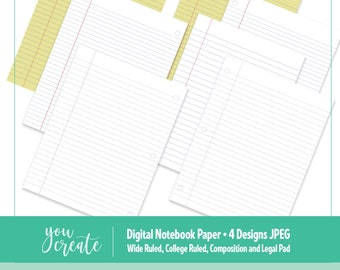 Digital Lined Notebook Paper | College & Wide Ruled, Composition and Legal Pad