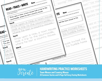 Handwriting Practice Worksheets • Town Mouse and Country Mouse - Write the Story