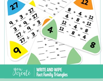 Write and Wipe Math Fact Family Triangles | Fact Family Multiplication • Addition • Subtraction • Division Printable PDF |