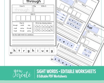 Editable Sight Word Worksheets | Spelling Help | Create your own spelling worksheets | Editable PDF • 2 thru 9 letter Words