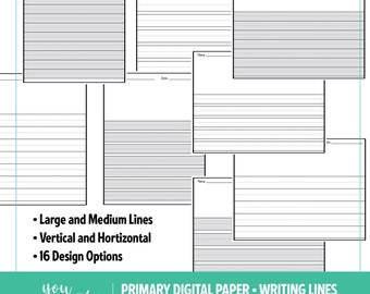Primary Writing Lined Digital Paper | Horizontal • Vertical | 16 Print Ready and Editable Files