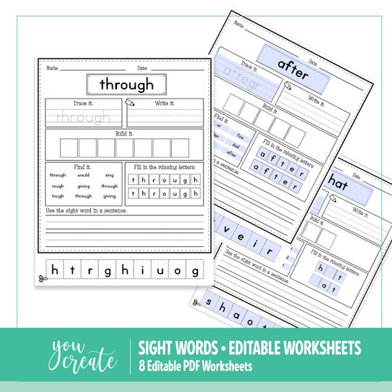 Editable Sight Word Worksheets | Spelling Help | Create your own spelling worksheets | Editable PDF • 2 thru 9 letter Words