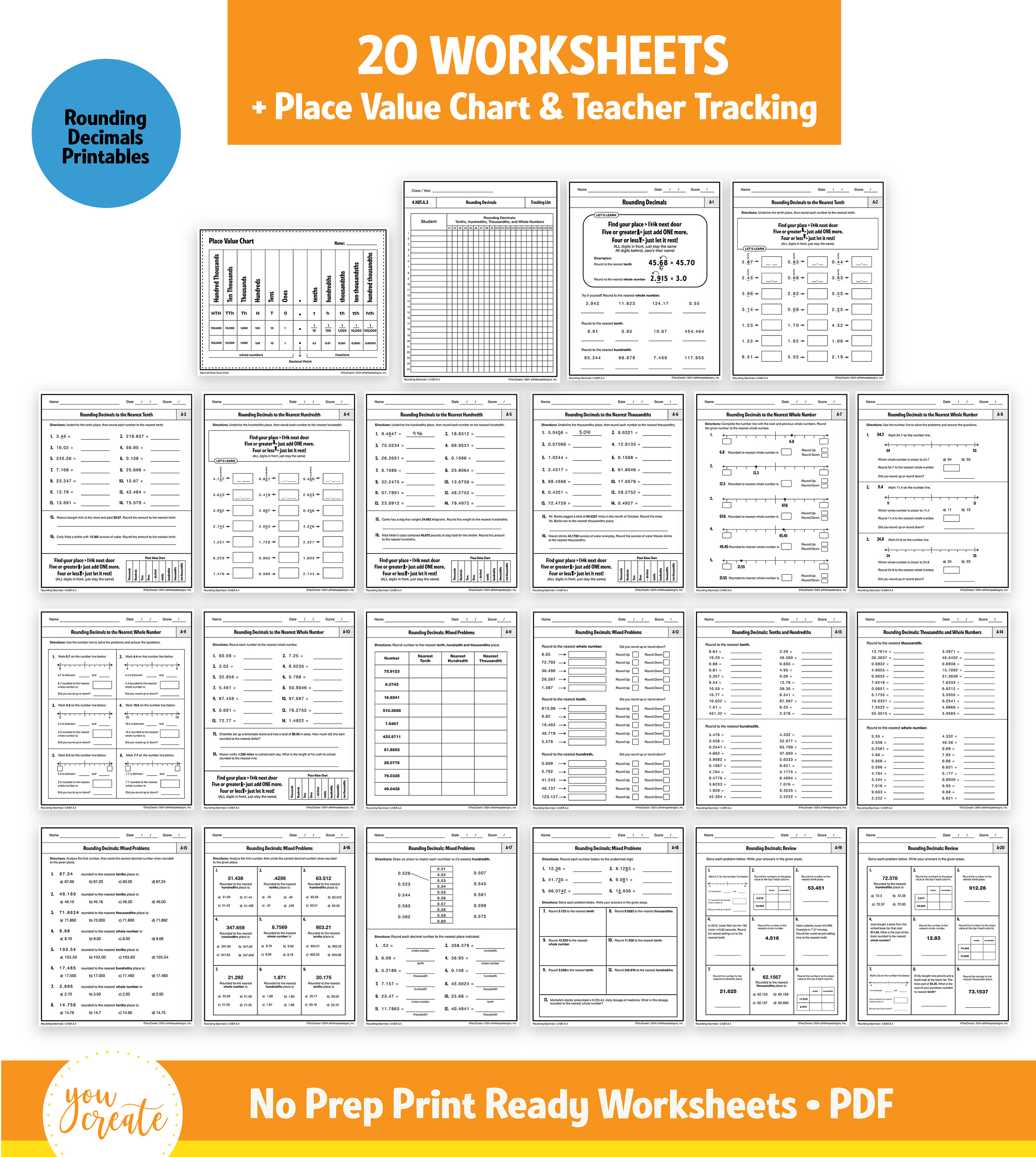 5th Grade: Rounding Decimals Worksheets Decimal Place Value Worksheets
