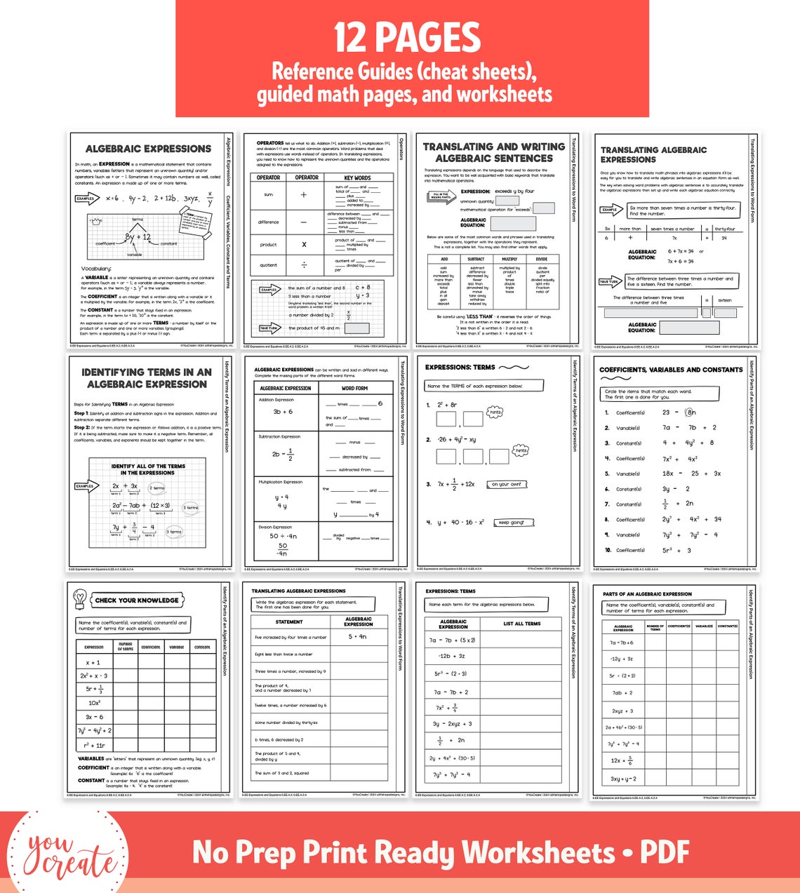 6th Grade Guided Math Algebraic Expressions and Equations | 6.EE.A.2, 6 ...