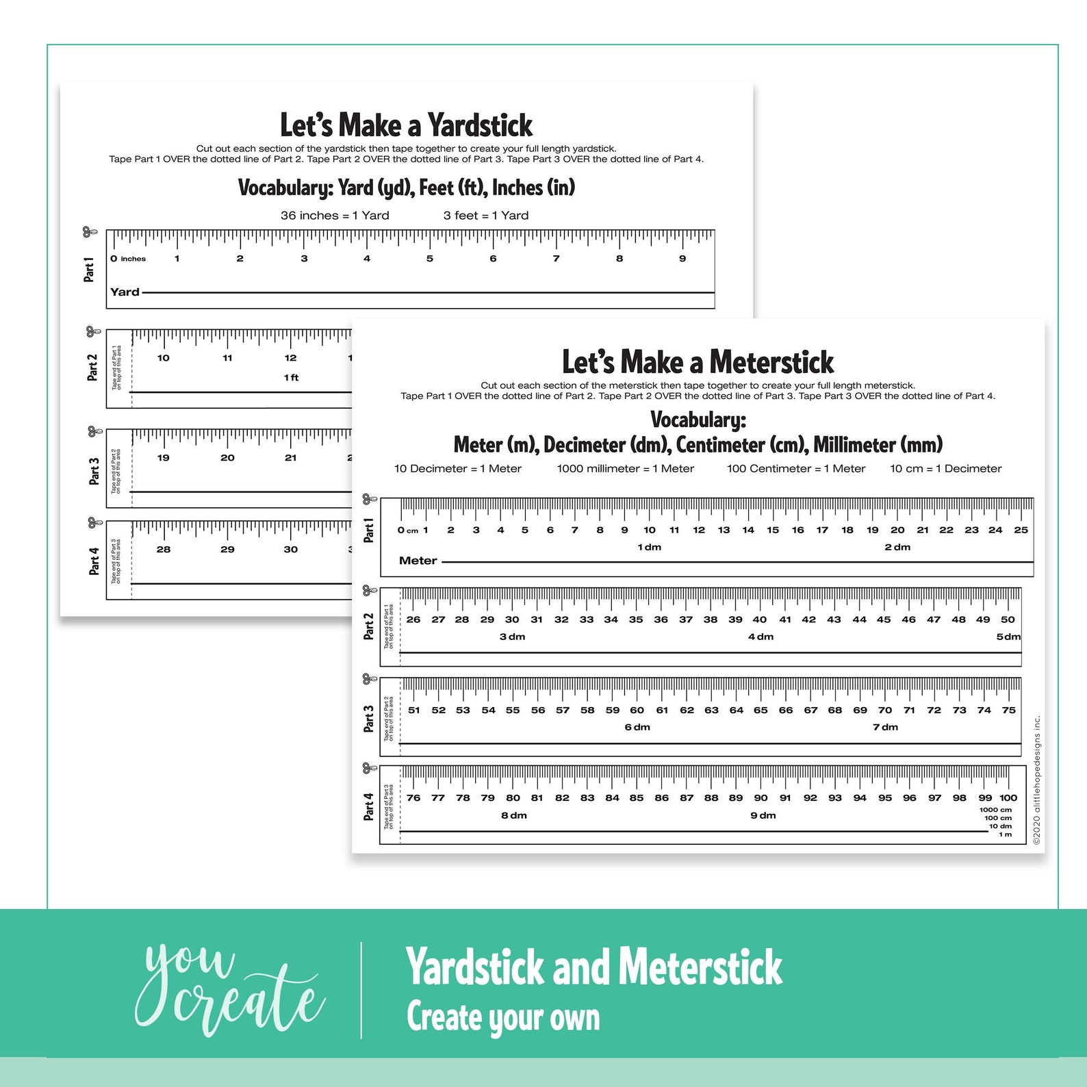 Yardstick and Meterstick Template Printable | Cut and Create Yardstick • Cut and Create Your Own ...
