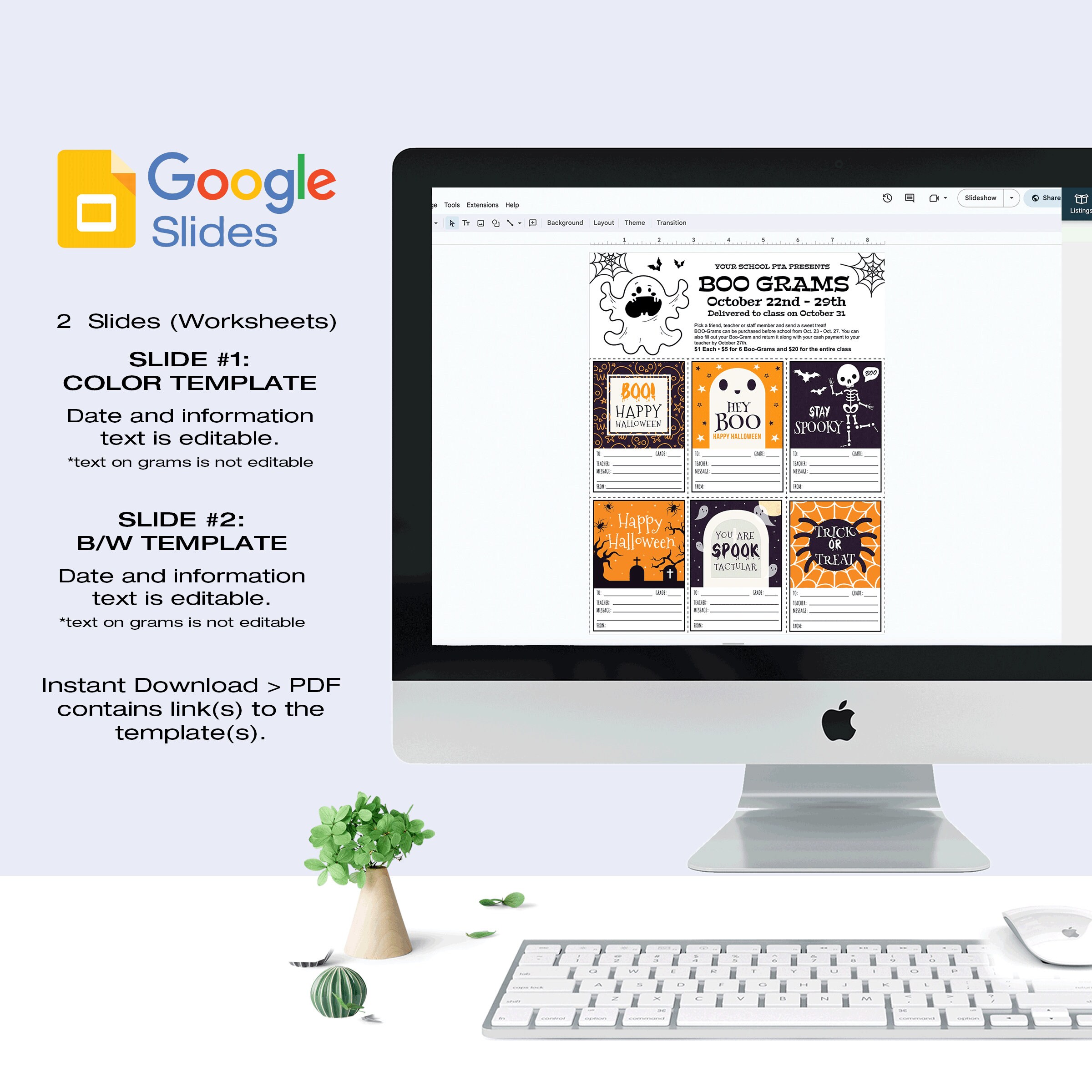 Boo-grams | Halloween Boo-grams • Editable in Google Slides • PTA, PTO ...