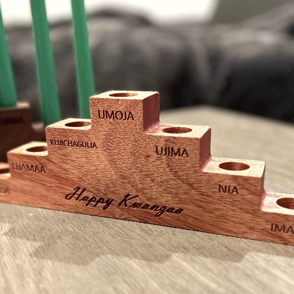 Kwanzaa Kinara, seven principles celebration, decorations, gifts, gift, natural wood holder