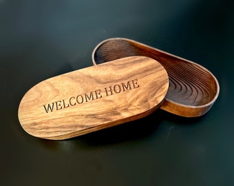 Walnut catchall, welcome home valet tray, military gift, catch all, gifts for men