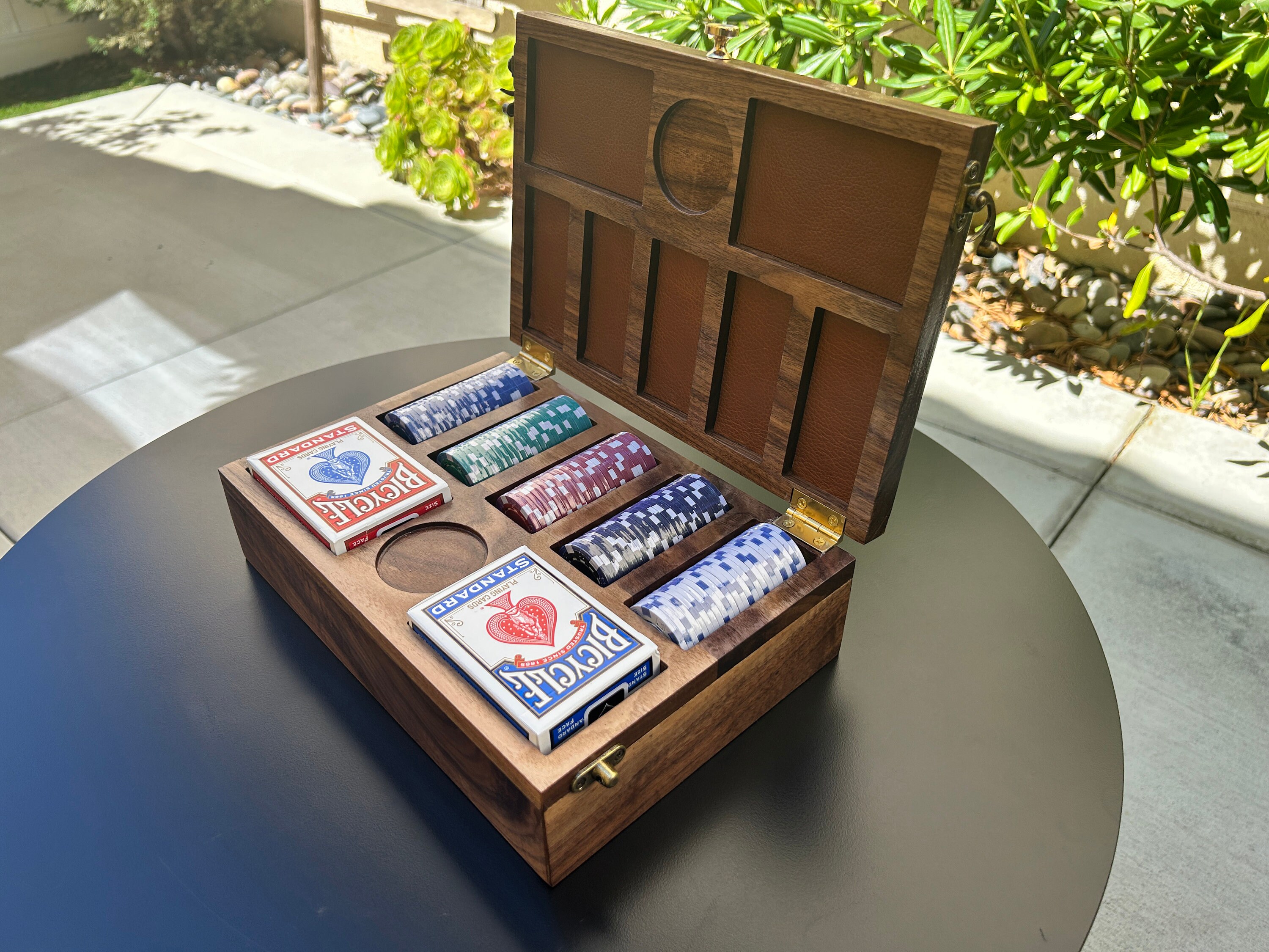 Personalized Poker Set Wooden Gifts Custom Engraved Walnut Etsy