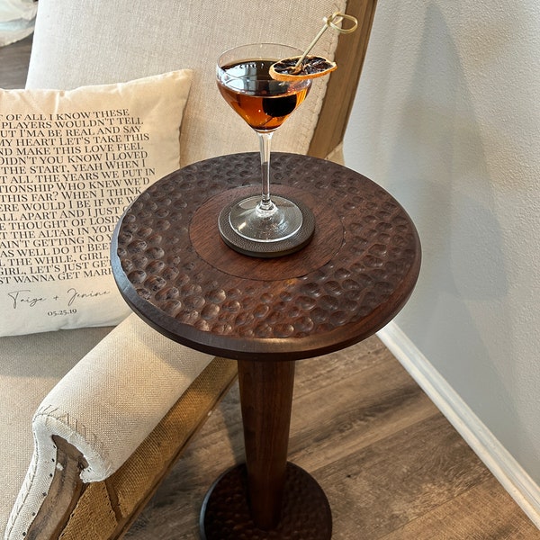 Walnut wood cocktail table, handcrafted, tall end tables, accent, martini, natural furniture, living room