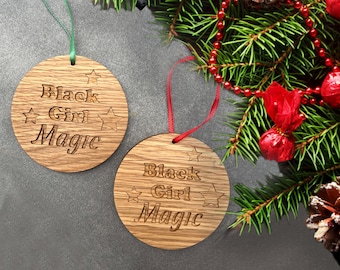 Black Girl Magic ornament set of 2, Christmas gift, wood ornaments, woman, women, black owned shop, shops, business, kids