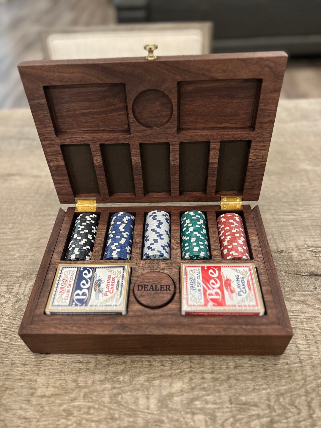 Personalized Poker Set, Wooden Gifts, Custom Engraved Walnut Game Box ...