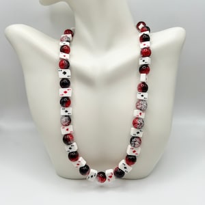 Playing Cards Beaded Necklace, Casino Jewelry