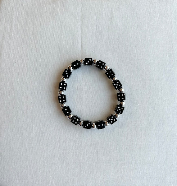 Black Dice and Silver Bead Stretch Bracelet Casino Bracelet Bunco Bracelet Game Night Bracelet Etsy