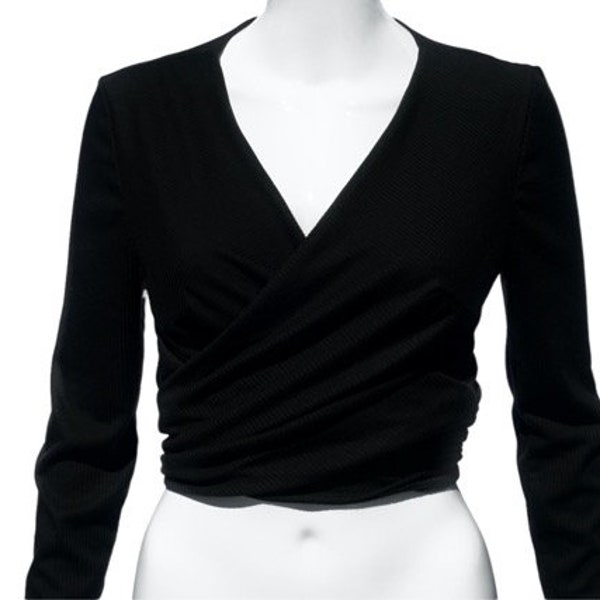 Women Black Embroidered Wrap Top With Pants