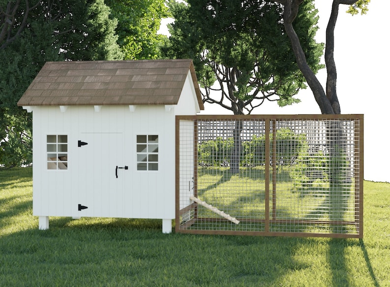 Chicken Coop With Attached Run Plans 612 Chickens Etsy