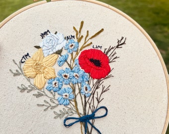 Custom Birth Flower Arrangement Embroidery Art