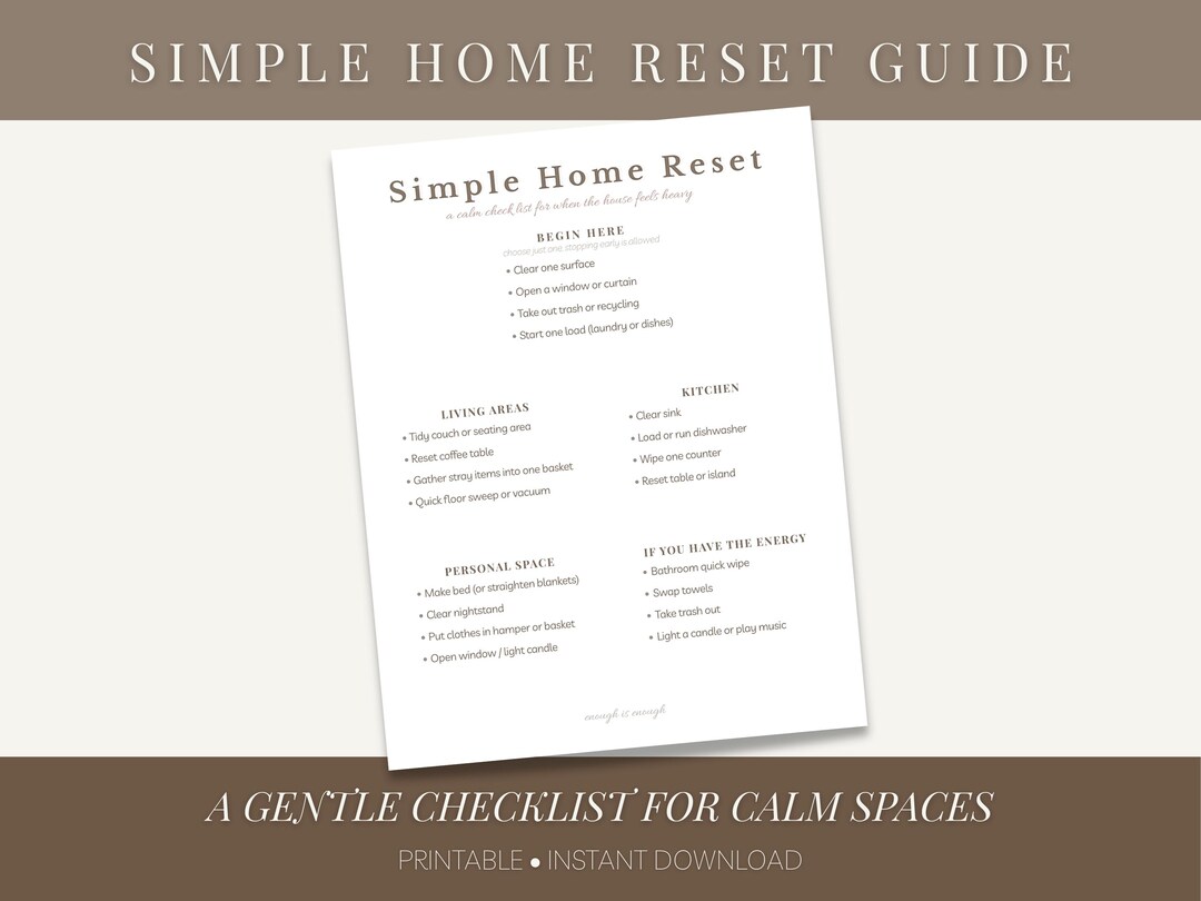 Minimal Home Reset Guide | Gentle House Checklist Printable | Neutral ...
