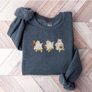 Pooh Geist Halloween Stickerei Sweatshirt | Pooh Bär Shirt | Halloween-Geist T-shirt | Süßer Halloween Rundhalsausschnitt