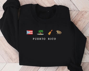 "Puerto Rico Besticktes Rundhals-Sweatshirt | Coqui Frosch & Fahne
