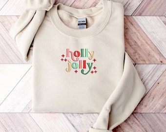 Holly Jolly Embroidered Sweatshirt | Christmas Gift | Holiday Sweater | Winter Apparel