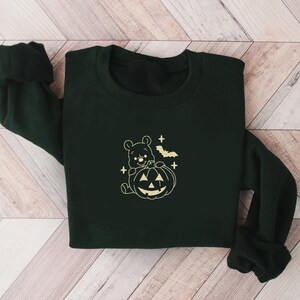 Winnie-The-Pooh Pumpkin Embroidered Sweatshirt | Halloween Crewneck | Spooky Season | Bats Crewneck | Gift for Her | Fall Shirt