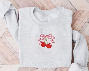 Cherries Ribbon Bow Crewneck | Coquette Sweatshirt
