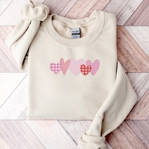 Sketch Hearts Plaid Valentines Embroidered Sweatshirt