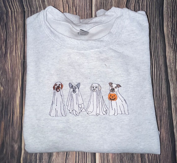 Dog Ghosts Embroidered Sweatshirt | Halloween Crewneck