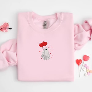 Valentine Ghost Embroidered Sweatshirt | Valentine&#39;s Heart Crewneck
