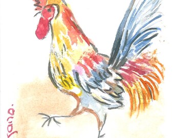 Watercolor illustrations — chickens — card