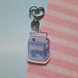 Kawaii blueberry milk carton acrylic keyring- double sided menhera cutecore keychain/bag charm/keyring for car keys, handbag, back pack